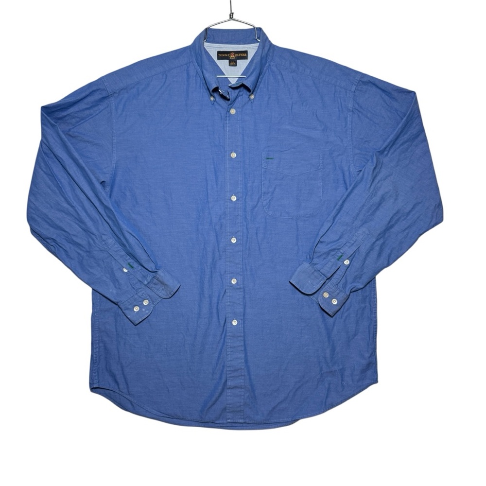 VTG Tommy Hilfiger Golf Oxford Button Down Shirt Size L/G Blue Crest Logo